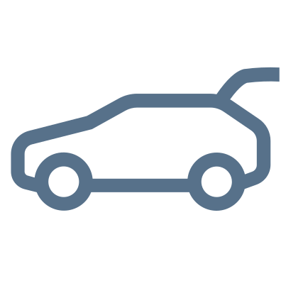 Піктограма автомобіля з відчиненим багажником синього кольору